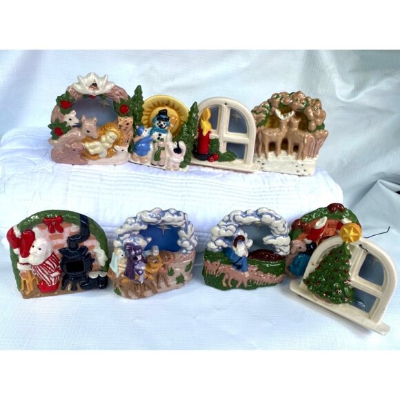 Chistmas Ornaments Hand Crafted Vintage Nativity, Tree, Snowman,Dog,Cats 9pc - Picture 1 of 11